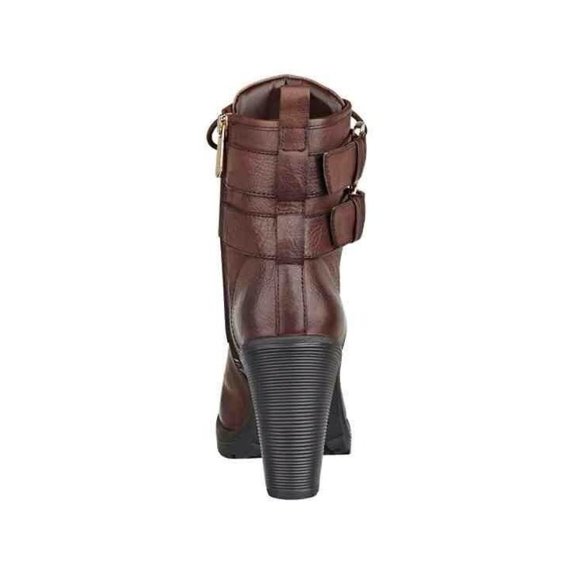 GUESS FINLAY LACE UP MID CALF BOOTIES BROWN LEATHER ROUNDED TOE WITH ZIP SZ 10 - Picture 3 of 5